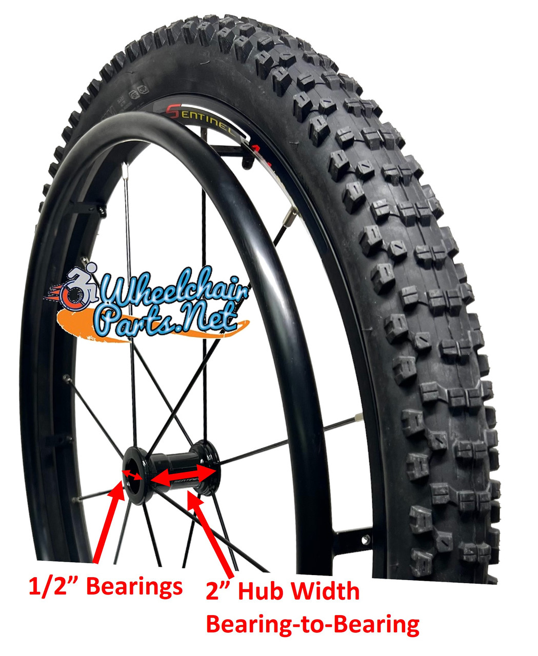 24" x 2" Sentinel 12 Spoke Wheel With All Terrain Tires, Kenda Nevegal. SOLD AS PAIR